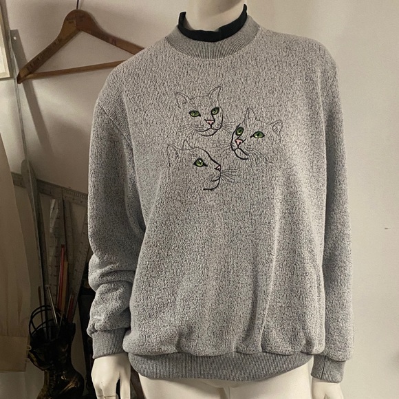 BonWorth Sweaters - 90s BonWorth Gray Cat Sweater